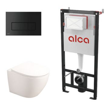 Set complet vas WC suspendat, Fluminia, Alfonzo, cu rezervor Alcadrain și clapetă neagră la reducere