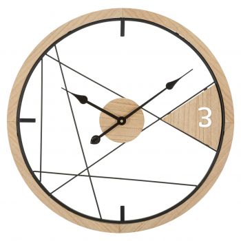 Ceas de perete Geometric Design, Mauro Ferretti, 60 cm, fier/MDF, negru/maro ieftin