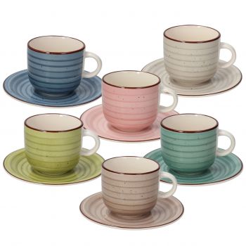 Set 6 cesti de ceai cu farfurie Louise Urban Pastel, Tognana Porcellane, 220 ml, ceramica, multicolor ieftin