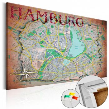 Tablou din plută - Hamburg [Cork Map] 90x60 cm