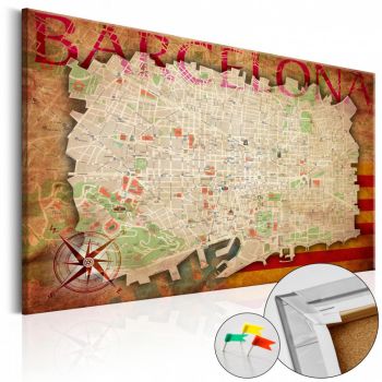 Tablou din plută - Map of Barcelona [Cork Map] 90x60 cm