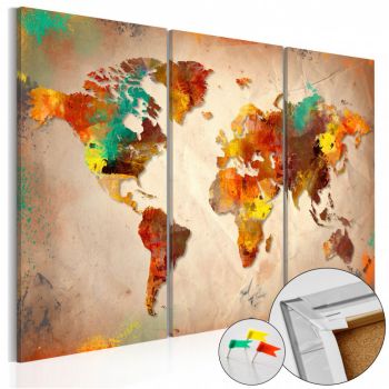 Tablou din plută - Painted World [Cork Map] 60x40 cm
