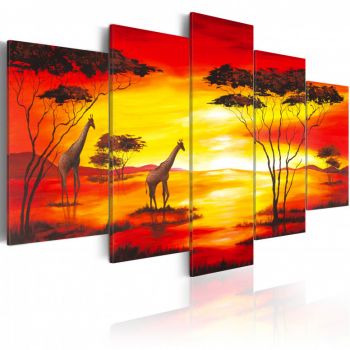 Tablou - Giraffes on the background with sunset 200x100 cm