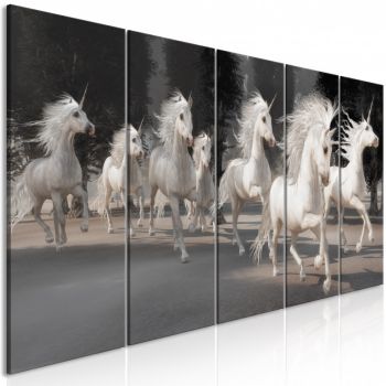 Tablou - Unicorns Run (5 Parts) Narrow 200x80 cm