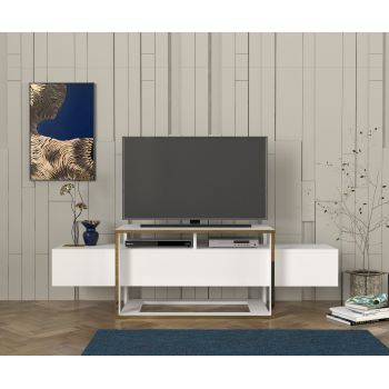 Comodă televizor Living White Serenity, 160 x 46.7 x 49.8 cm, Alb Auriu, UnicUtil ieftina