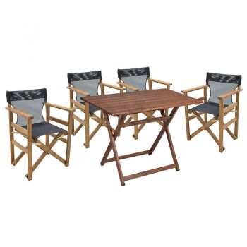 Set de gradina masa si scaune Retto 5 bucati din lemn masiv de fag culoarea nuc, PVC negru 80x60x72cm ieftin