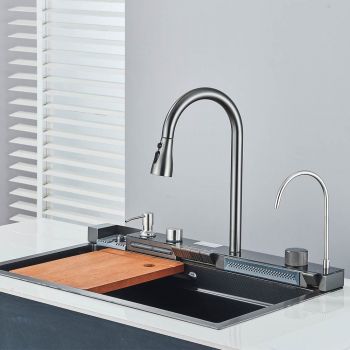 Set chiuvetă bucătărie, multifuncțională, baterie cu duș extractibil și baterie specială pentru apă purificată + accesorii incluse, cod 1111