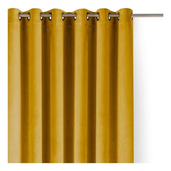 Draperie galben-muștar dimout (semi-opacă) din catifea 530x250 cm Velto – Filumi