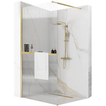 Paravan de duș Rea Aero Intimo+Evo, tip walk-in, geam riflat cu suport de prosoape, auriu periat - 120 cm