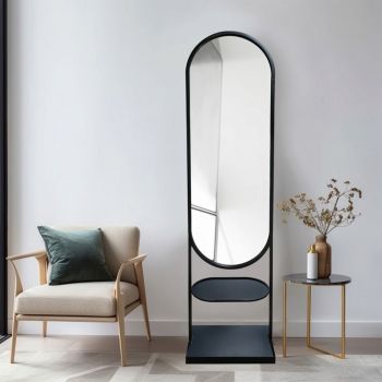 Oglinda de podea Anelsa, Pakoworld, 45.5x180 cm, MDF/sticla/metal, negru