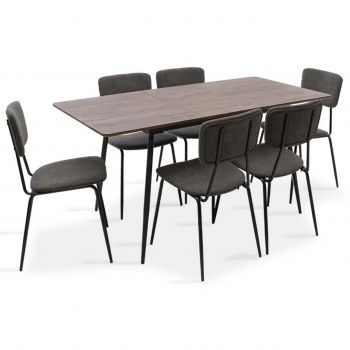 Set masa extensibila si 6 scaune Shazam-Tania, Pakoworld, 120-160x80x76 cm, MDF/fier/textil, maro/negru/gri inchis ieftina
