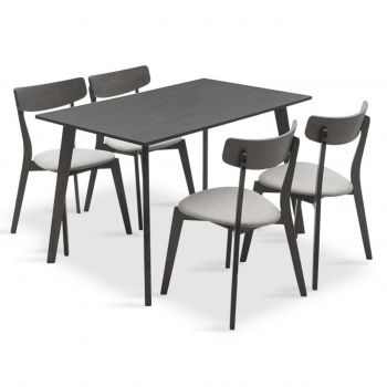 Set masa si 4 scaune Benson Toto, Pakoworld, 120x75x75 cm, MDF/textil, gri