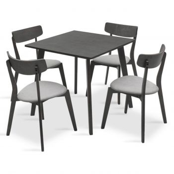 Set masa si 4 scaune Benson Toto, Pakoworld, 80x80x75 cm, MDF/textil, gri