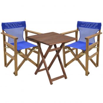Set mobilier de gradina 3 piese Retto, Pakoworld, masa cu 2 scaune, 60x60x71 cm, lemn masiv de fag/PVC perforat, albastru