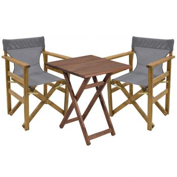 Set mobilier de gradina 3 piese Retto, Pakoworld, masa cu 2 scaune, 60x60x71 cm, lemn masiv de fag/PVC perforat, gri