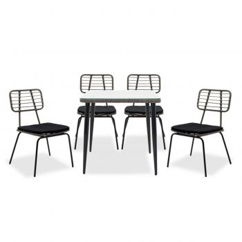 Set mobilier de gradina 5 piese Naoki, Pakoworld, masa si 4 scaune, metal/ratan sintetic, negru/gri