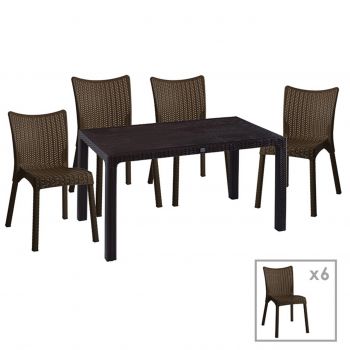 Set mobilier de gradina 7 piese Explore-Confident, Pakoworld, masa si 6 scaune, 150x90x73.5 cm, polipropilena, maro