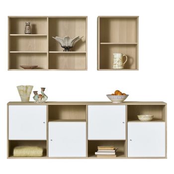 Set TV alb/în culoare naturală cu aspect de lemn de stejar 176x61 cm Mistral – Hammel Furniture