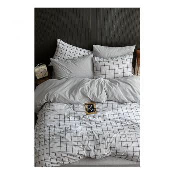 Lenjerie de pat albă pentru pat dublu/extinsă cu cearceaf inclus/cu 4 piese 200x220 cm Geometric – Mila Home