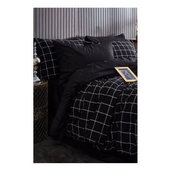 Lenjerie de pat neagră pentru pat dublu/extinsă cu cearceaf inclus/cu 4 piese 200x220 cm Geometric – Mila Home