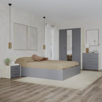 Set dormitor Malmo V4, Pat 200 x 160 cm, Stejar Alb/Antracit ieftin